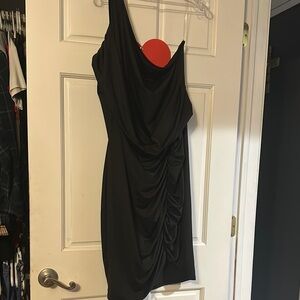 Black Asymmetrical Ruched One Shoulder Dress